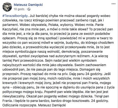 mateusz damiecki apel jaroslaw kaczynski holota 