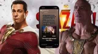 Zachary Levi kontra The Rock, Shazam vs Black Adam. Instagram Stories, screenshot